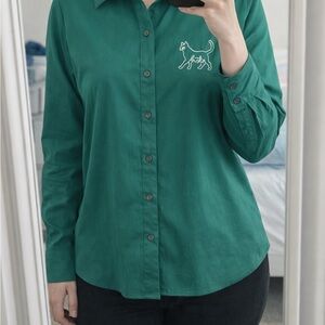 Croft & Barrow Teal Shirt M/L with handmade embroidered cat